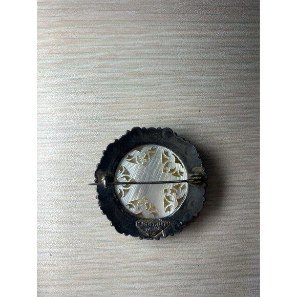 Vintage Sterling Silver Jerusalem Signed 925 Carved Mother Of Pearl Star Brooch - Picture 7 of 8